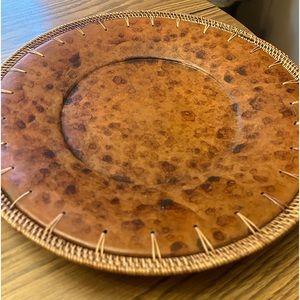 Wicker trim wood plate - 14" across - heavy decorative centerpiece / hom…